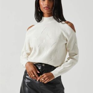 ASTR Tori Pearl Embellished Cold Shoulder Sweater